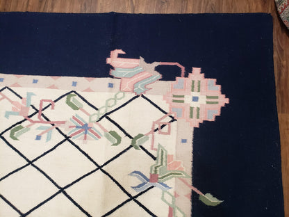 Vintage Dhurrie Rug, Indian Dhurrie 8x11 - 9x11, Wool Hand-Woven Ivory & Black Indo Carpet, Large Flat Weave Rug Living Room Rug Black White