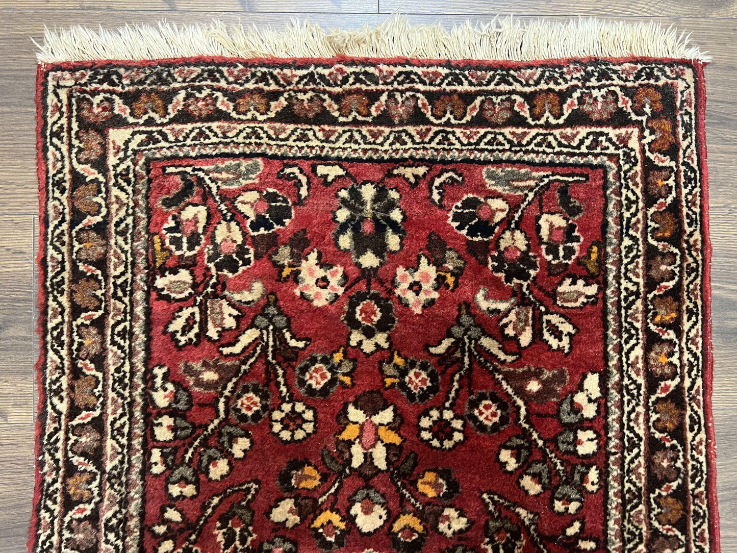 Persian Sarouk Rug 2x4 Hand Knotted Wool Antique Floral Area Rug Red Black Cream