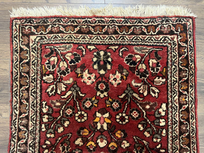 Persian Sarouk Rug 2x4 Hand Knotted Wool Antique Floral Area Rug Red Black Cream