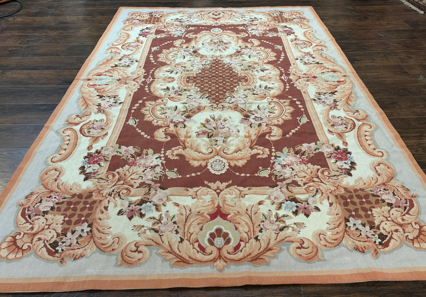 Aubusson Rug Vintage Needlepoint Wool Flatweave 6x9 Carpet European Design
