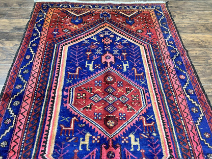 Persian Tribal Rug 5x7 Hand Knotted Wool Vintage Hamadan Nahavand Carpet Geometric Oriental
