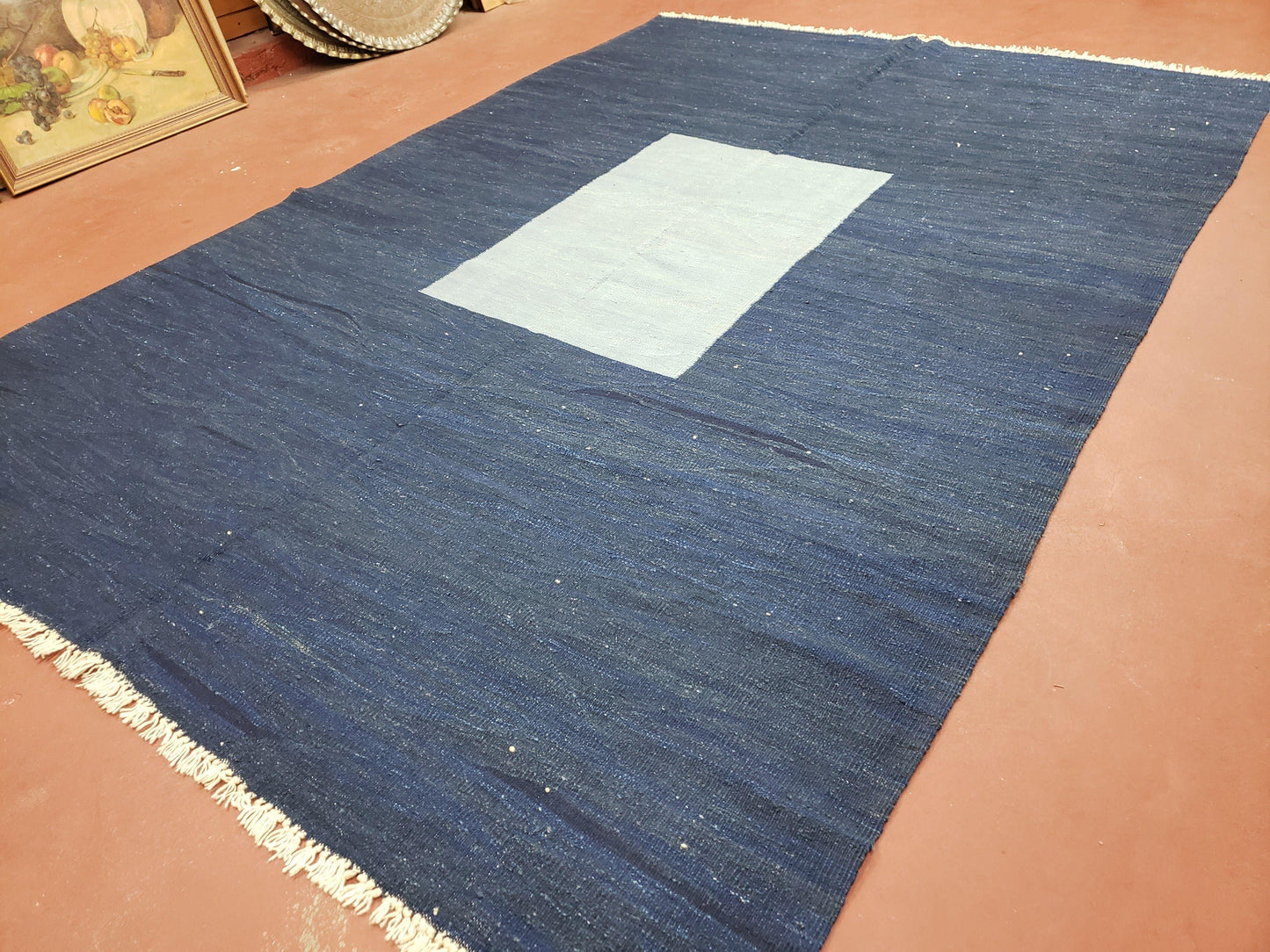 Turkish Kilim Rug 6x9 Wool Flatweave Blue Abstract Boho Decor