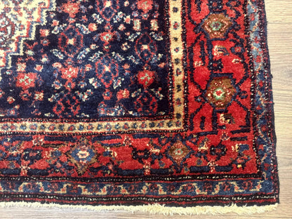 Senneh Rug Antique Persian Kurdish 4x5 Wool Geometric Medallion Carpet