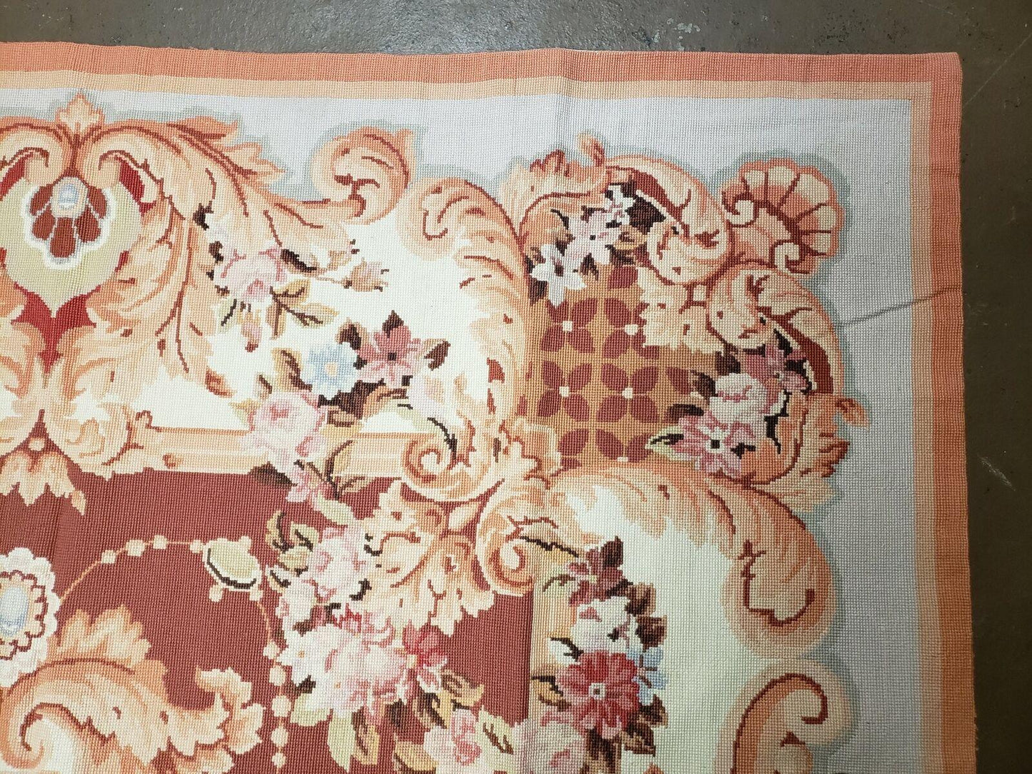 Vintage Chinese Needlepoint Wool Rug Flat Weave 6 By 9 Ft Handmade 1980s