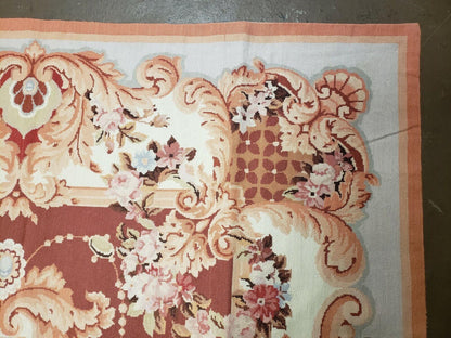 Vintage Chinese Needlepoint Wool Rug Flat Weave 6 By 9 Ft Handmade 1980s