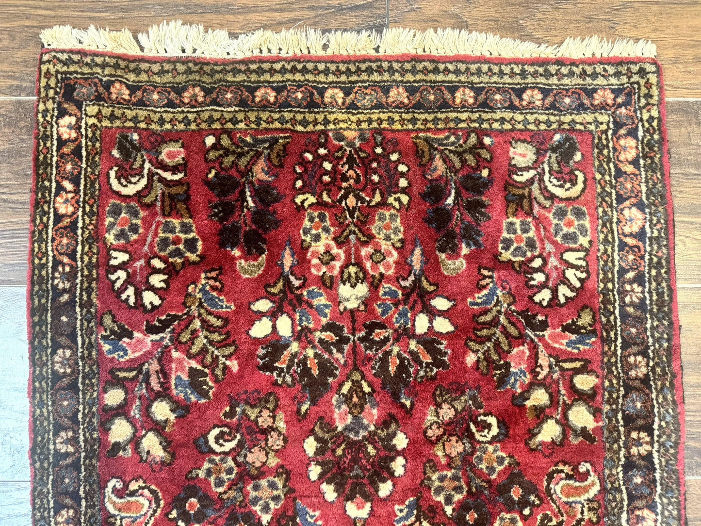 Persian Sarouk Rug 2x4 Small Hand Knotted Wool Floral Red Oriental Carpet