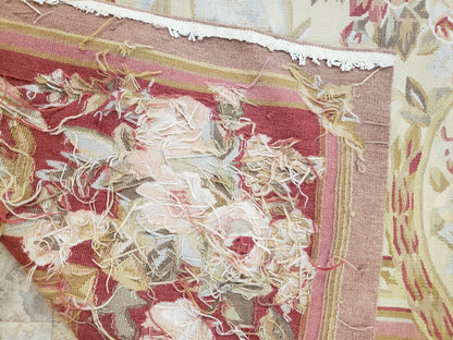 Aubusson Rug 6x9 Flatweave Wool Hand Woven Cream And Red