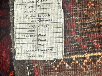 Persian Turkoman Tribal Rug 4x8, Handmade Vintage Wool Carpet, Red, Bohemian Rug