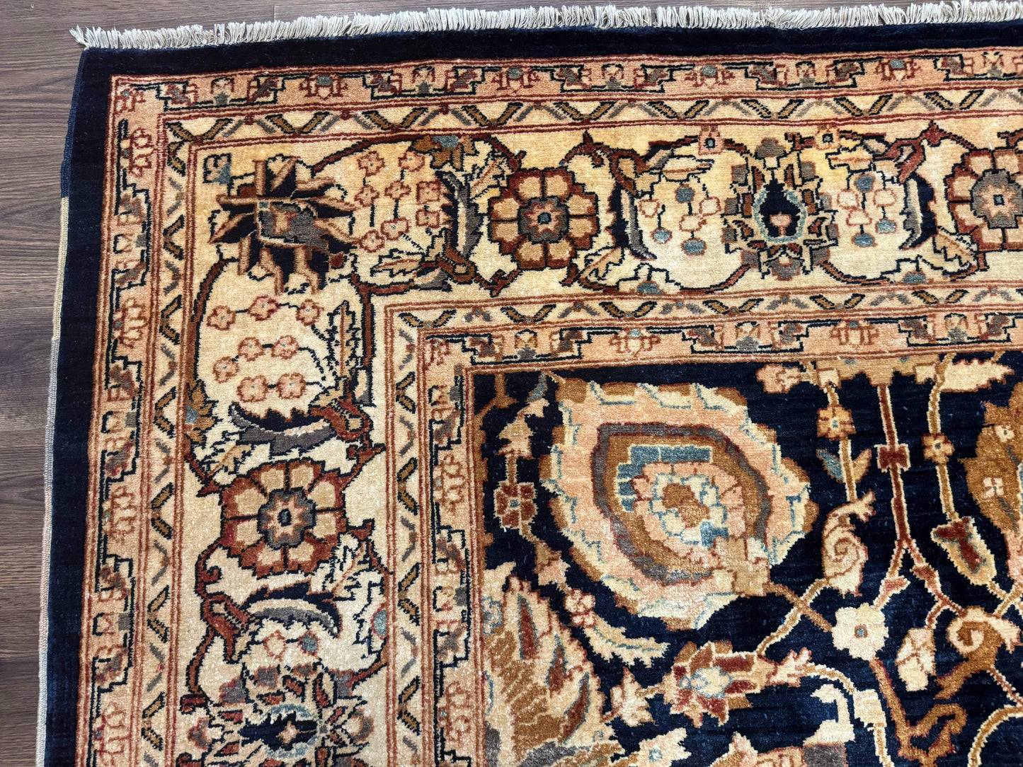 Persian Bidjar Rug 10x13 Midnight Blue And Tan Handmade Wool Pakistani Carpet