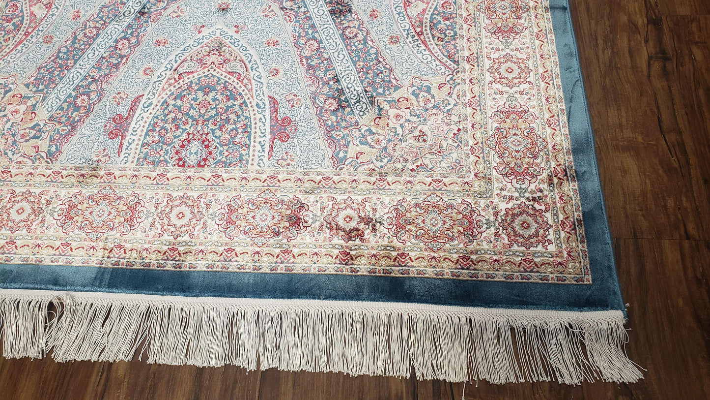Bamboo Silk Rug 4x6 Light Blue Beige Oriental Medallion Pattern