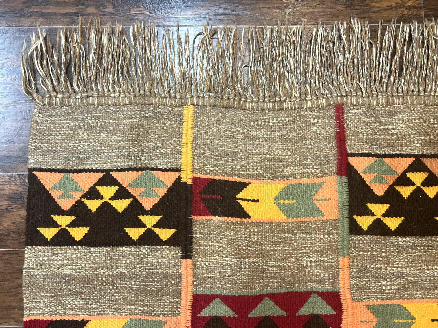 South American Flatweave Rug, Gray, Handmade Vintage Wool Bohemian Blanket