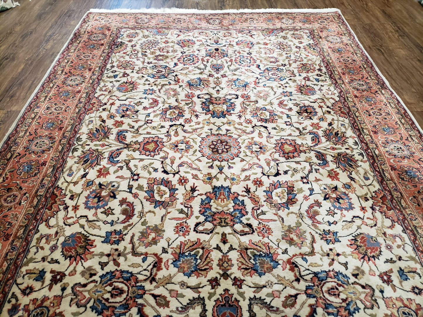 Handmade Wool Area Rug 6x9 Hand Knotted Floral Beige Vegetable Dyes