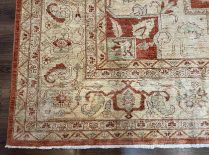 Turkish Heriz Serapi Rug 9x13 Geometric Medallion Hand Knotted Wool Vintage Area Rug