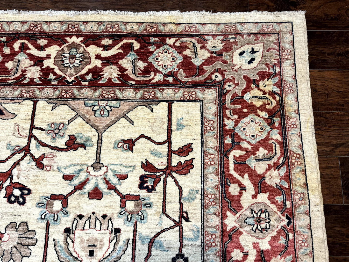 Peshawar Rug 10x14 Beige And Rust Red Hand Knotted Wool Pakistani Rug