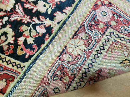 Antique Handmade India Floral Oriental Wool Rug 4x6 Full Pile Blue