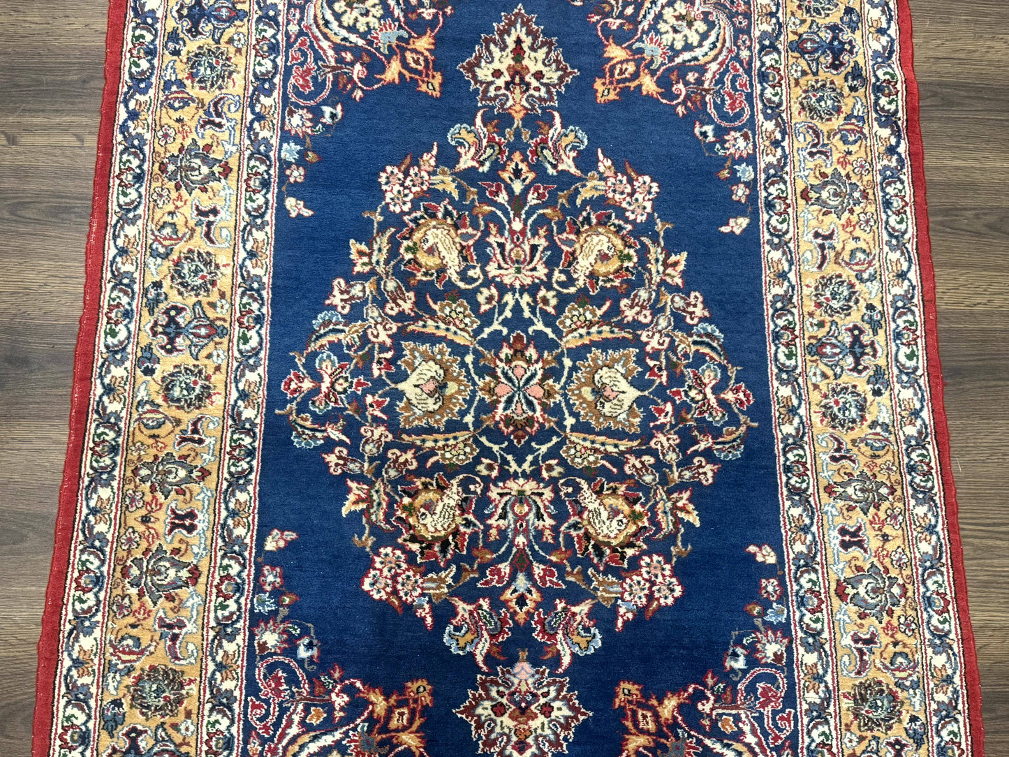 Blue Persian Qum Rug 3.6 x 5 Floral Medallion Navy Field 310 KPSI