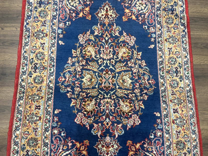 Blue Persian Qum Rug 3.6 x 5 Floral Medallion Navy Field 310 KPSI