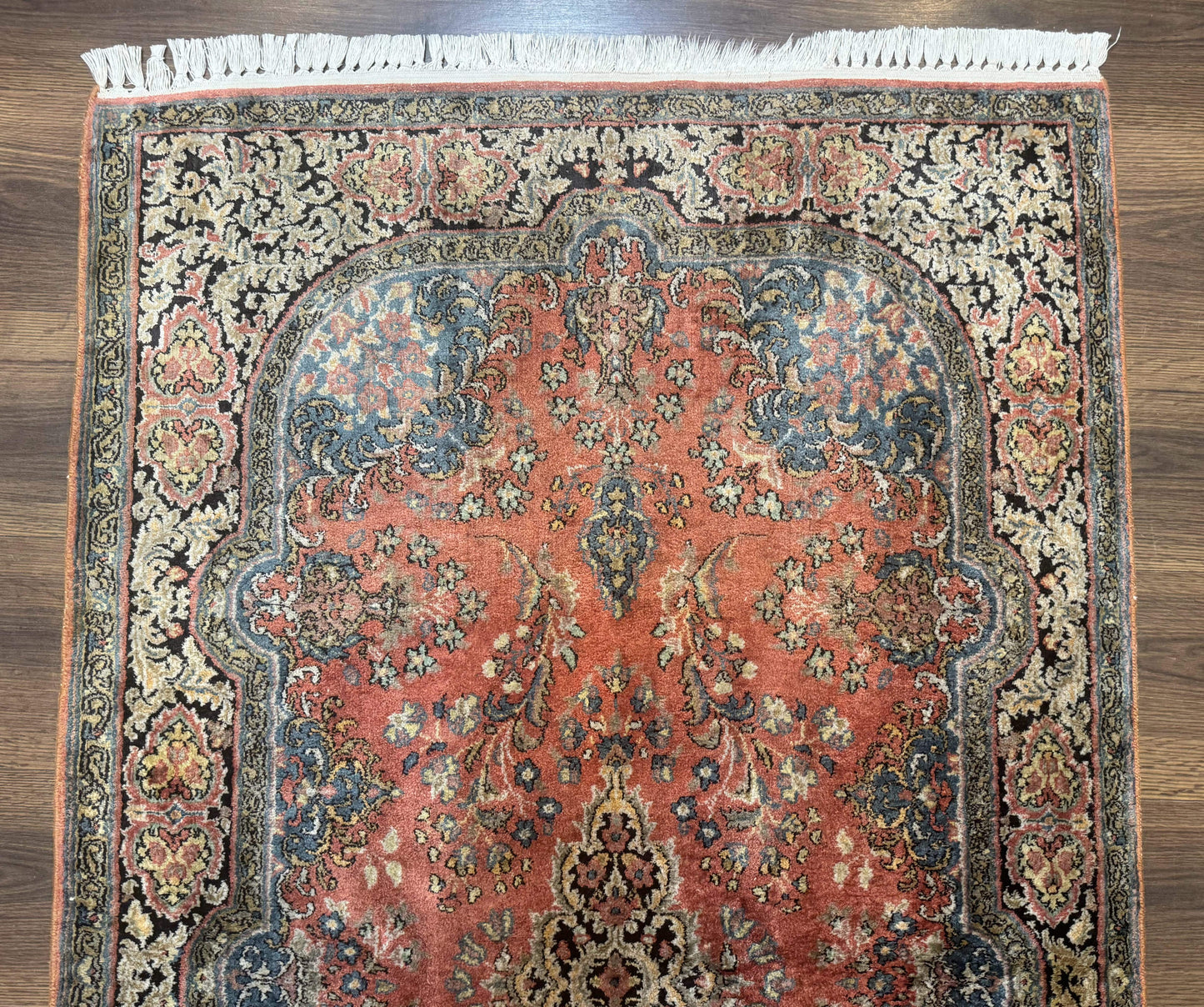 Kashmiri Silk Rug Hand Knotted 3x5 Vintage Indian Silk Rug 260 KPSI