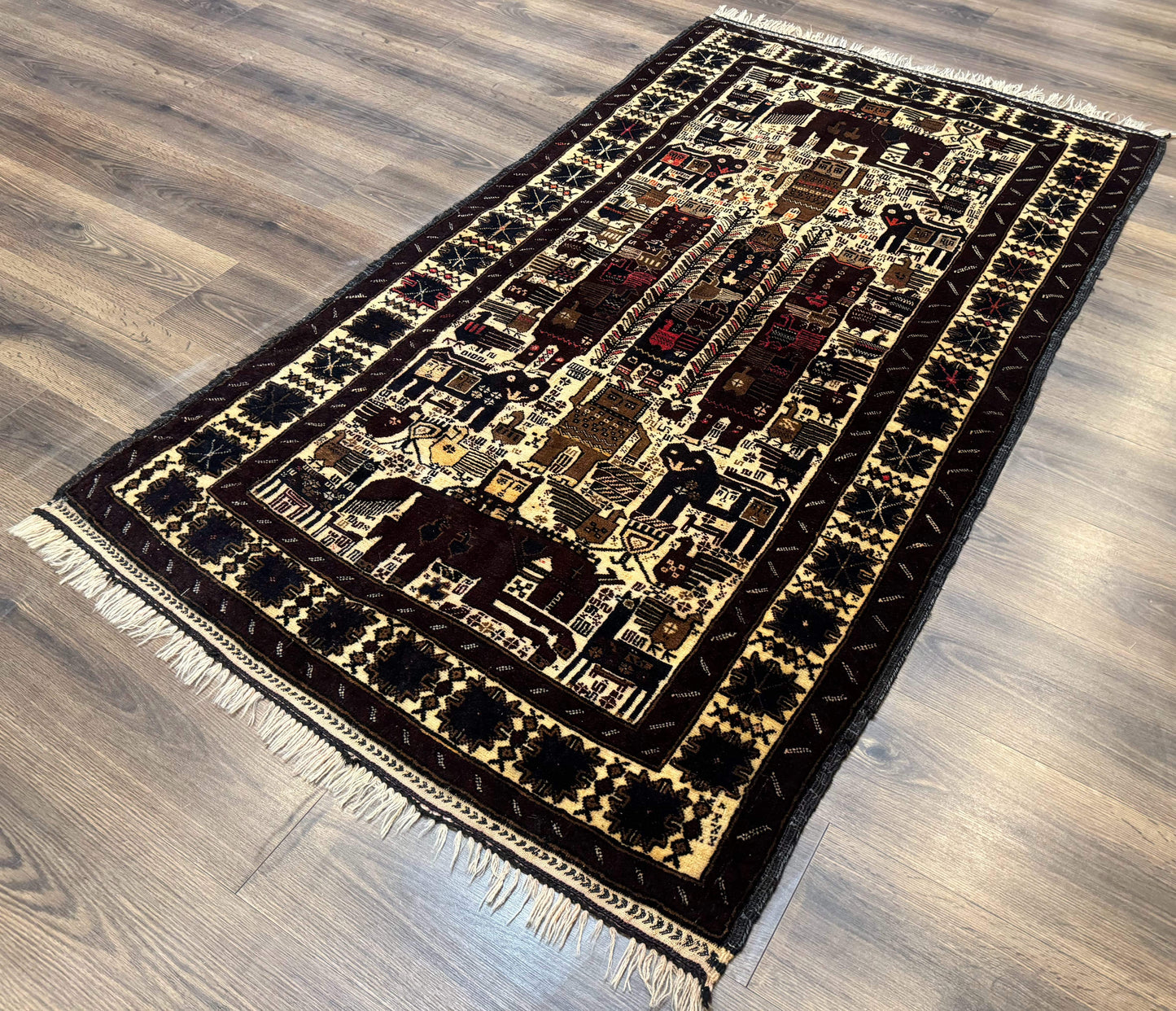 Persian Baluch Tribal Rug 4x6 Vintage Wool With Human And Bird Pictorials