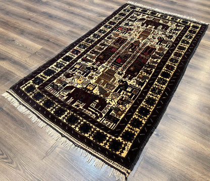Persian Baluch Tribal Rug 4x6 Vintage Wool With Human And Bird Pictorials