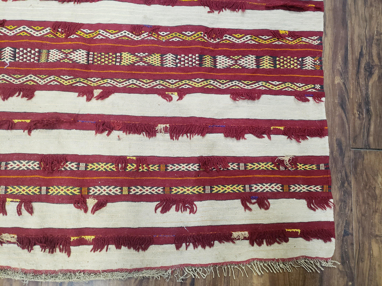 Turkoman Yamud Rug Antique 1920s Hand Knotted 3x5 ft Sofreh Table Cover Tribal Bohemian Ivory and Red