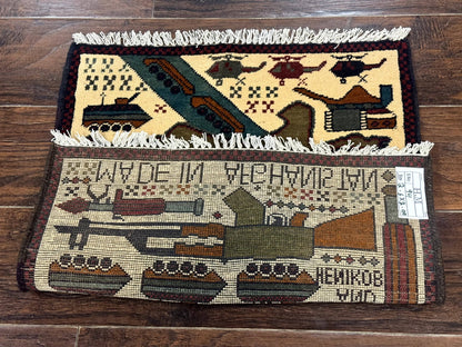Afghan War Rug Handmade Wool With Helicopters And Tanks Decor