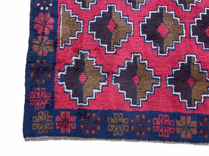 Balouchi Rug Vintage Handmade Afghan Wool Rug 3 By 4 Ft 7 In Red Brown Tribal Design