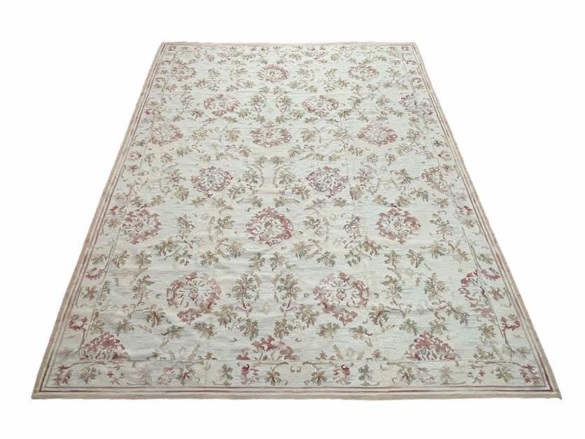 Aubusson Needlepoint Rug 9x12 Handmade Wool Floral Design Beige French European