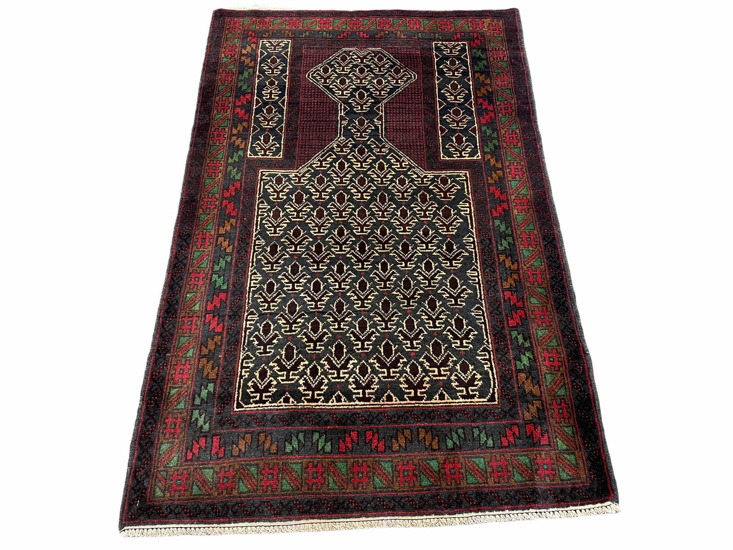 New Vintage Handmade Wool Balouch Turkoman Prayer Rug 3x5 Veggie Dyes