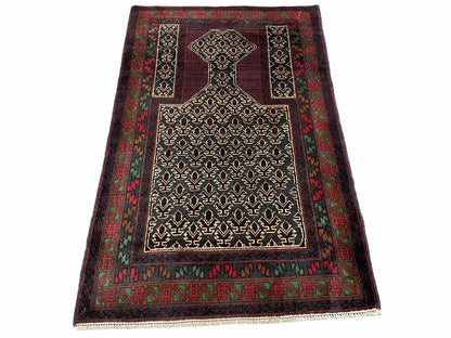 New Vintage Handmade Wool Balouch Turkoman Prayer Rug 3x5 Veggie Dyes