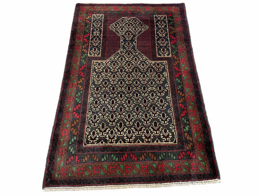 New Vintage Handmade Wool Balouch Turkoman Prayer Rug 3x5 Veggie Dyes