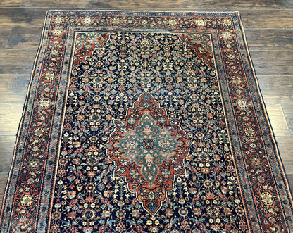 Persian Rug 4x7 Antique Sarouk Farahan Wool Carpet Navy Blue Red