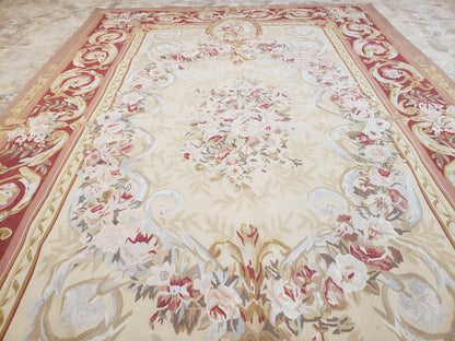 Aubusson Rug 6x9 Flatweave Wool Hand Woven Cream And Red