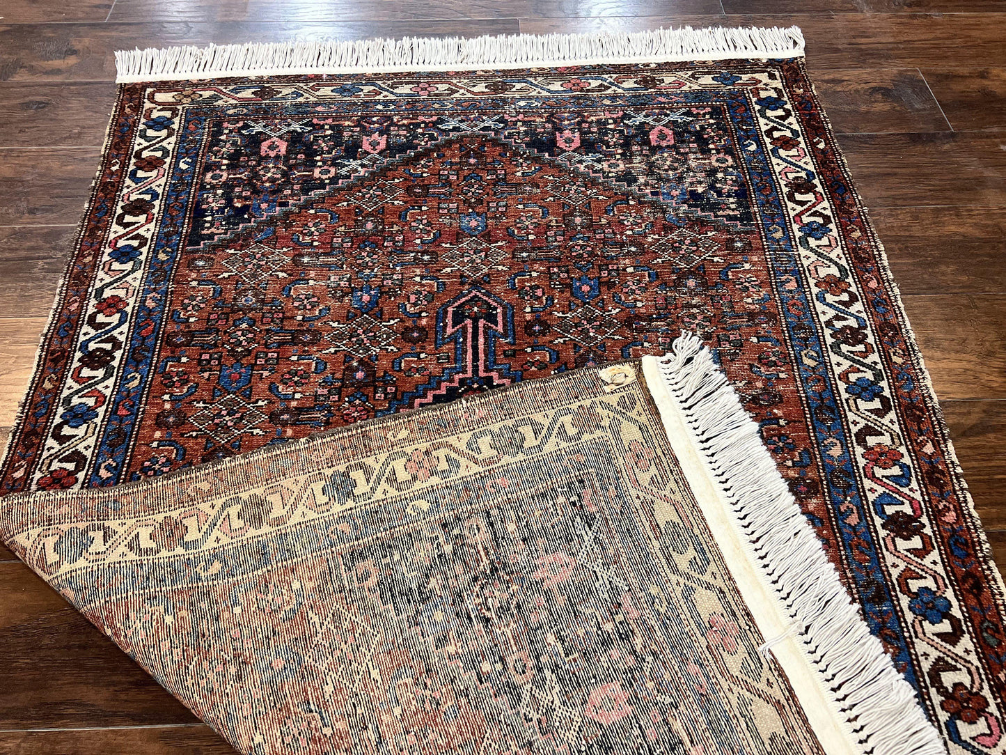 Red Persian Hamadan Rug 4x6, Wool Handmade Antique Carpet, Geometric Medallion Rug, Oriental Rug 4 x 6, Persian Tribal Rug, Hand Knotted Rug