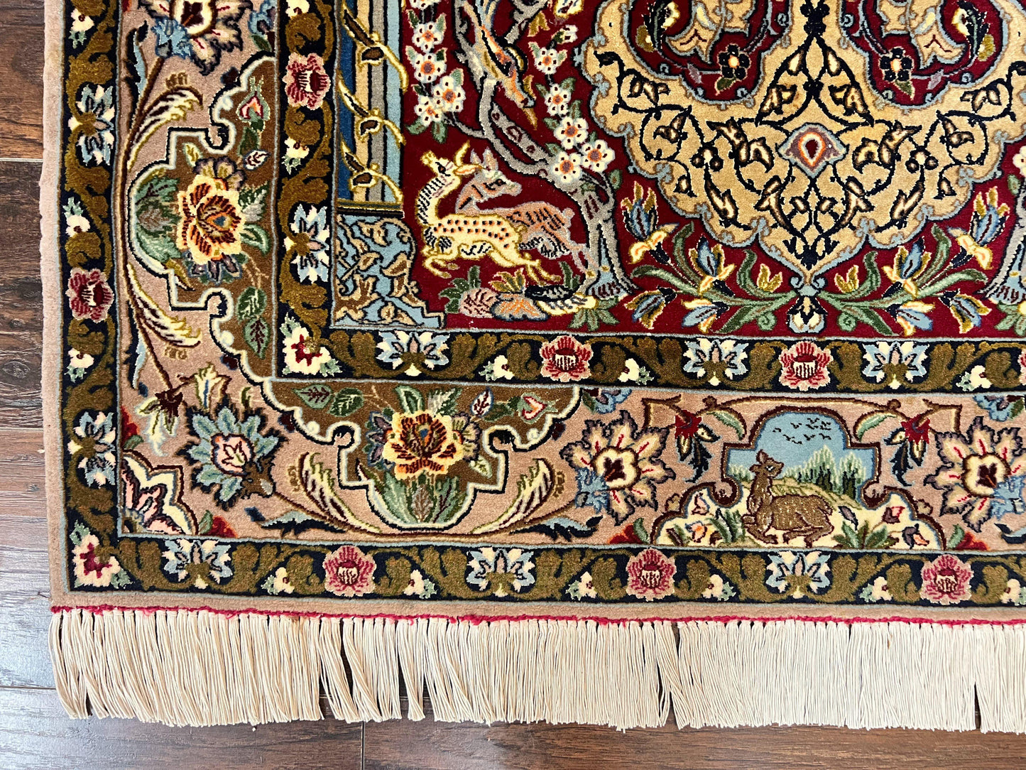 Marvelous Persian Isfahan Rug 3.7 x 5.6, Tree of Life and Animal Pictorials, Handmade Vintage Super Fine 600 KPSI, Kork Wool  Silk Highlights, Rare