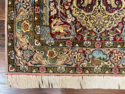Marvelous Persian Isfahan Rug 3.7 x 5.6, Tree of Life and Animal Pictorials, Handmade Vintage Super Fine 600 KPSI, Kork Wool  Silk Highlights, Rare