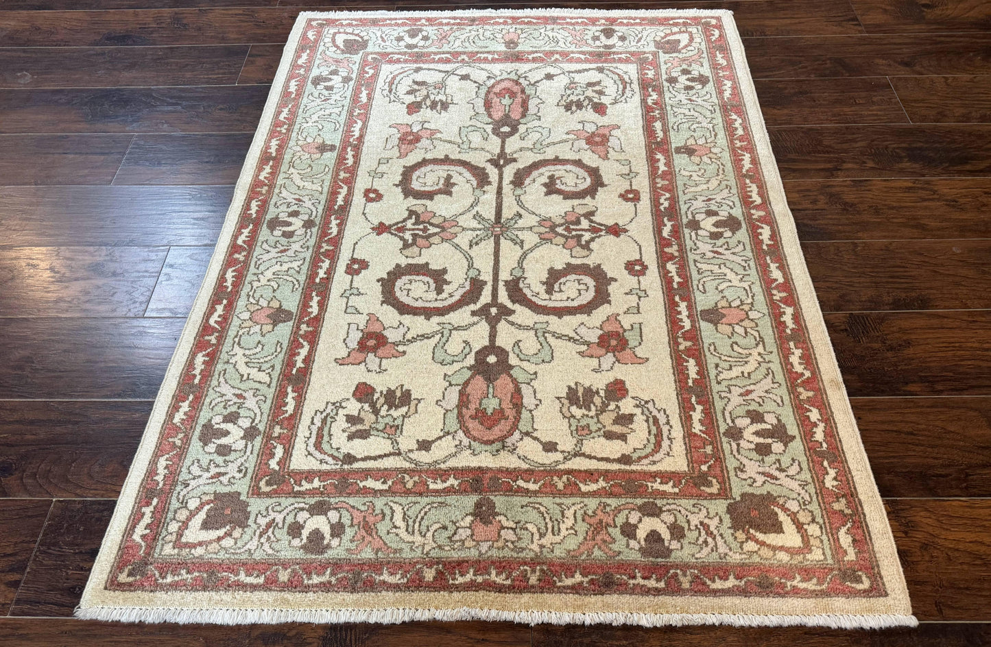 Indo Mahal Rug 4 x 5.6, Indian Handmade Wool Area Rug