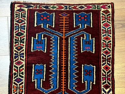 Persian Baluchi Rug Small Geometric Burgundy And Blue Design