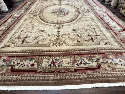 Palace Size Aubusson Rug 12x18, Extra Large, French European Carpet, Soft Wool Pile, Elegant