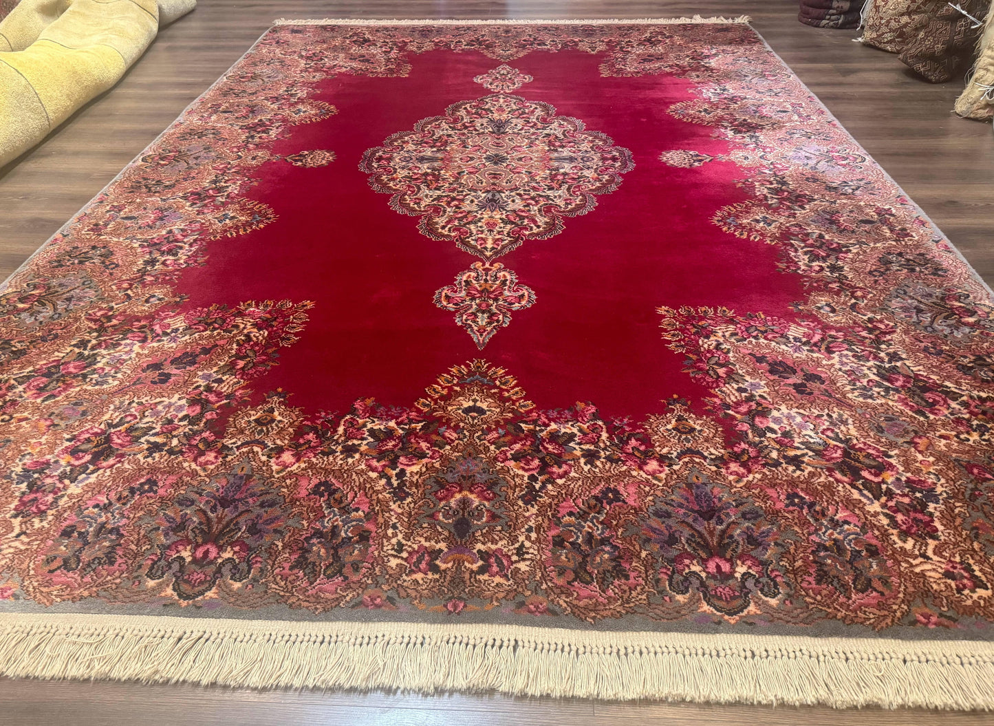 Karastan Kirman Rug 8.8x12 Red Medallion Wool Vintage Carpet
