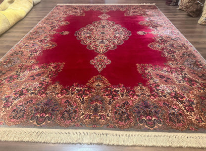 Karastan Kirman Rug 8.8x12 Red Medallion Wool Vintage Carpet