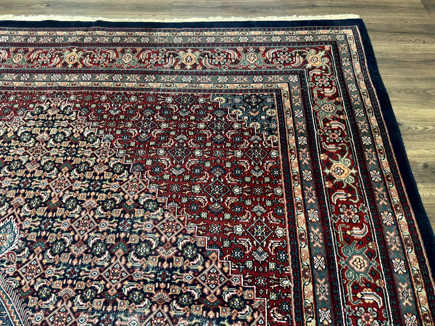 Indo Persian Bidjar Rug 9x12 Wool Handmade Carpet Dark Blue