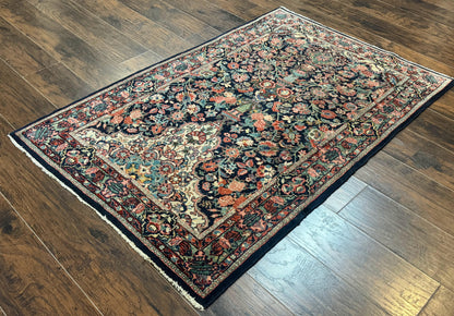 Antique Persian Rug 4x5, Navy Blue 1920s Carpet, Wool, Rare, Fine, Persian Hamadan Bidjar Carpet