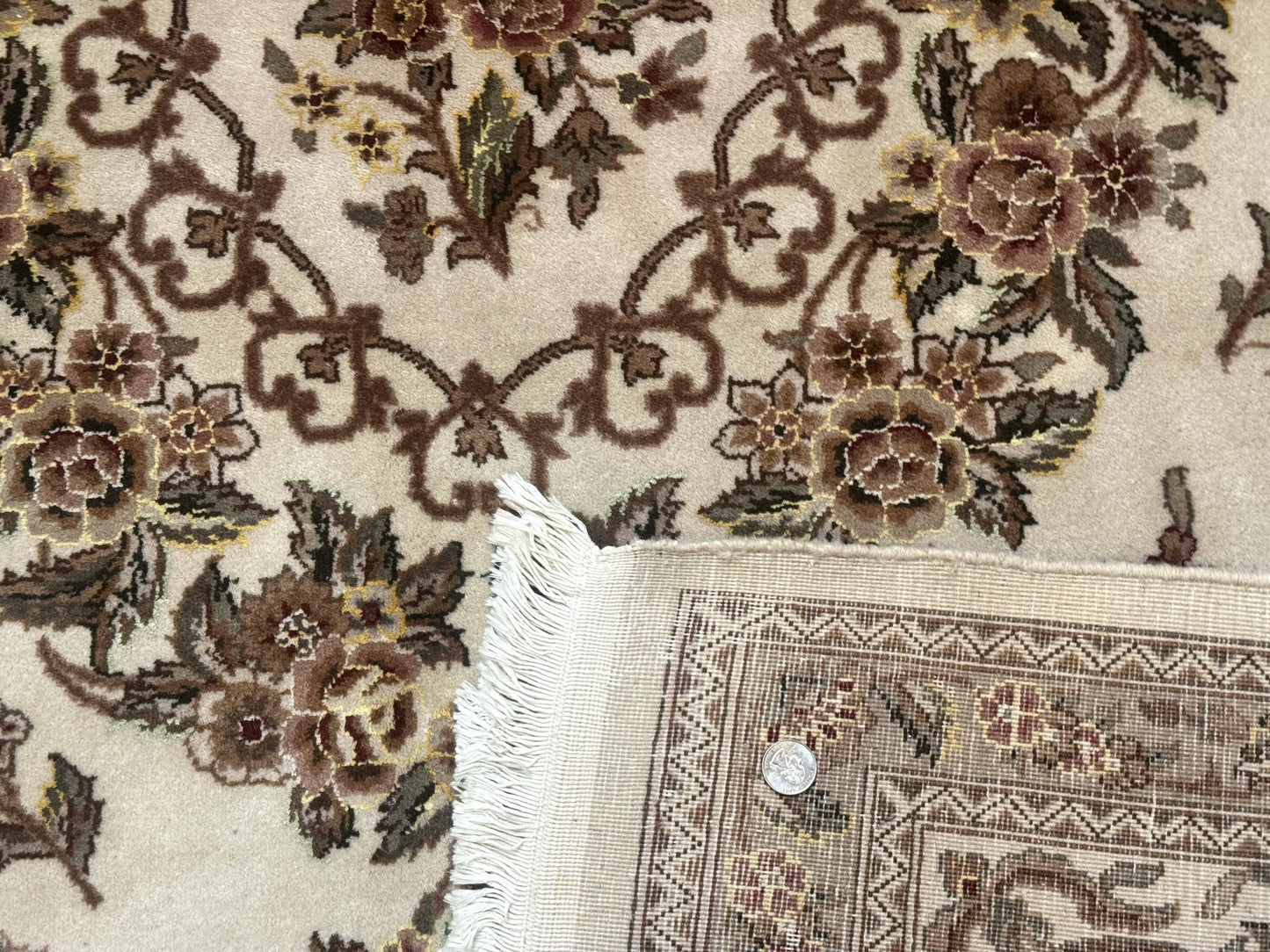 Sino Persian Rug 8x10, Floral, Elegant, Fine 225 KPSI, Beige, Wool & Silk