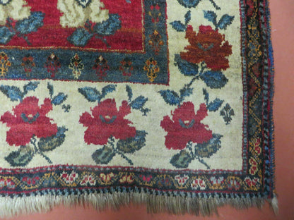 Turkish Floral Wool Rug Handmade Semi Antique 45x58 Inches