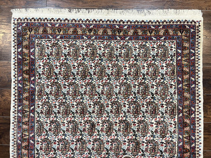 Persian Rug 4x6 Hand Knotted Ivory Mashad Kashmar Boteh Paisley Design