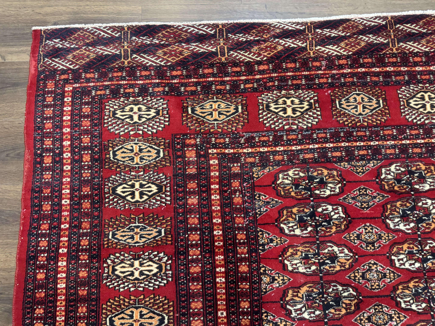 Bokhara Rug 9x12 Handmade Wool Turkoman Area Rug Red Tribal Carpet