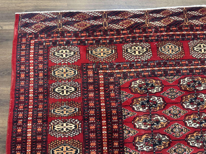 Bokhara Rug 9x12 Handmade Wool Turkoman Area Rug Red Tribal Carpet