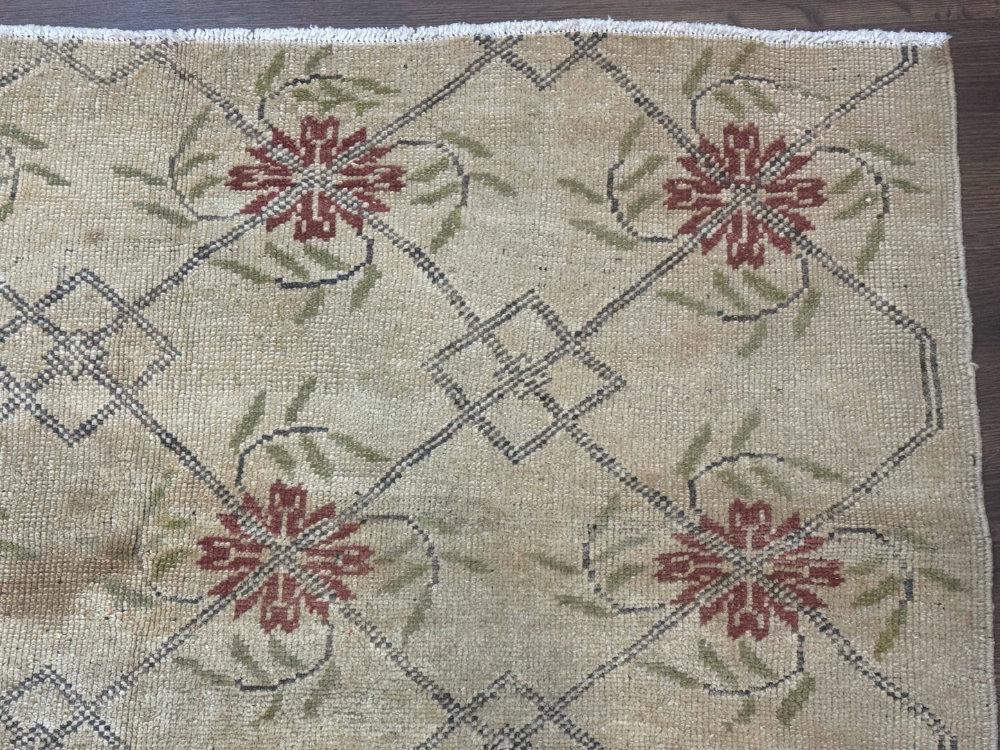 Turkish Rug 5x6 Oushak Carpet Beige Hand Knotted Wool Area Rug