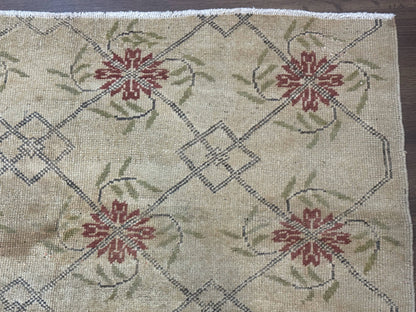 Turkish Rug 5x6 Oushak Carpet Beige Hand Knotted Wool Area Rug